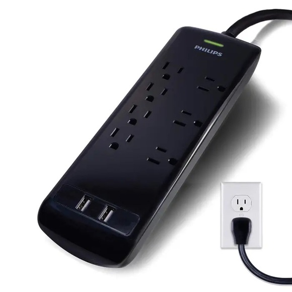Philips 7-Outlet 2-USB 4ft. Surge Protector - Black - Picture 4 of 11
